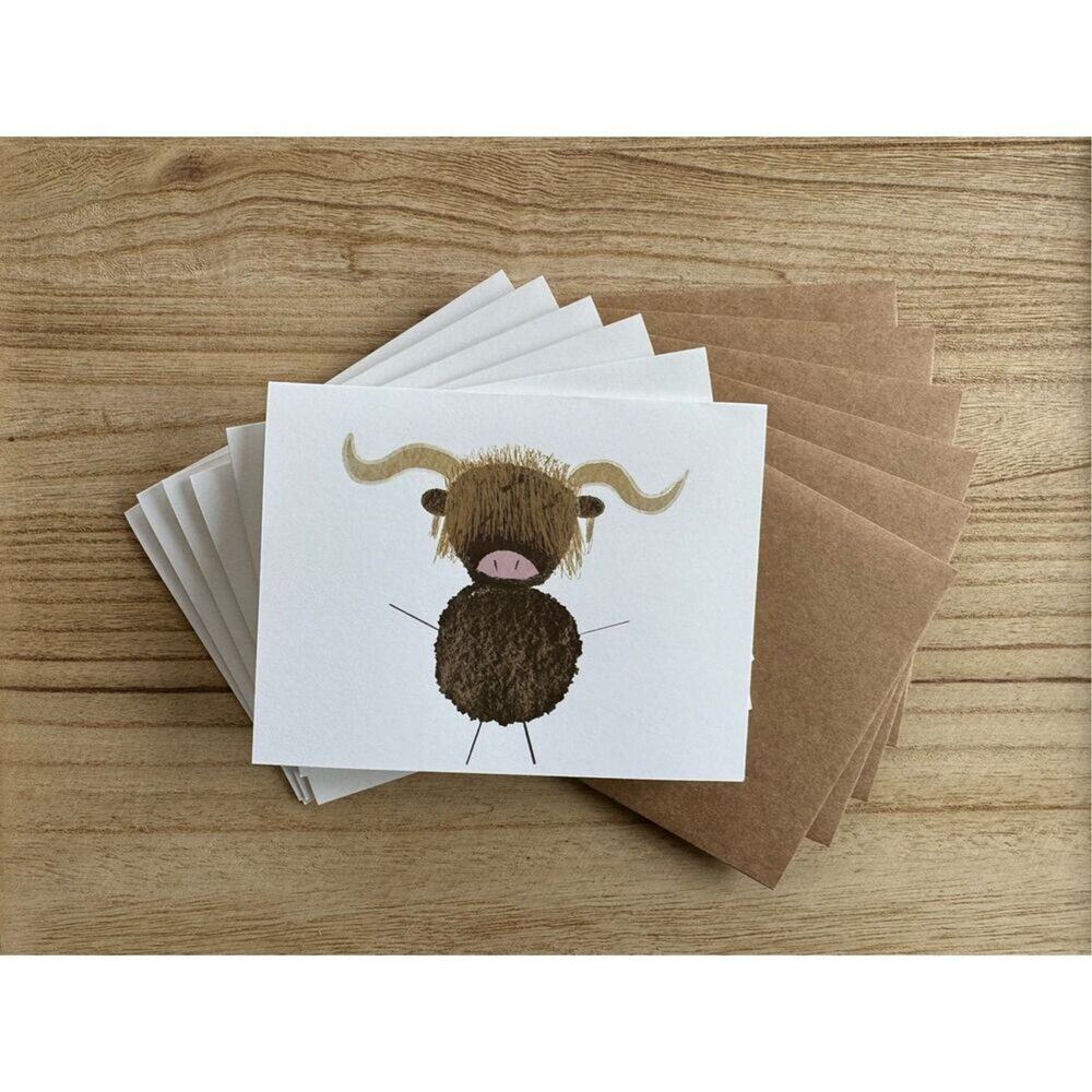 Greeting Cards Blank Cards Scottish Highland Cow Boho Gift Handmade Cow Lover